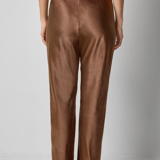 Satin Clean Front Pant in color Chocolate Image A2