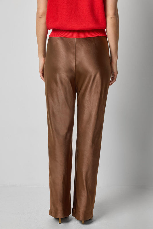 Satin Clean Front Pant in color Chocolate Image A2