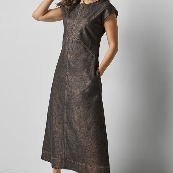 Metallic Seamed Maxi Dress in color Copper Denim Image A1