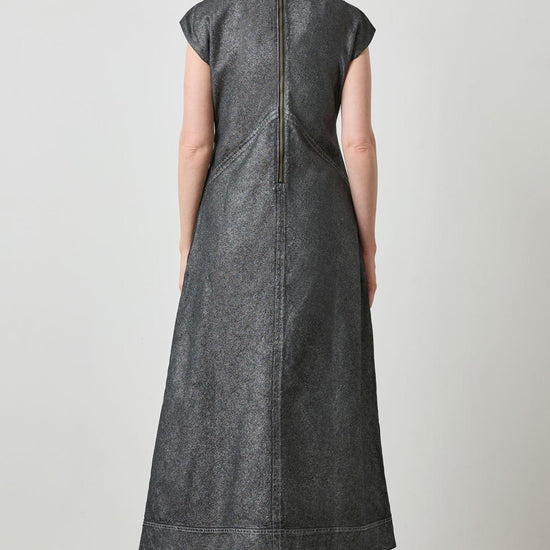 Metallic Seamed Maxi Dress in color Silver Denim Image A2