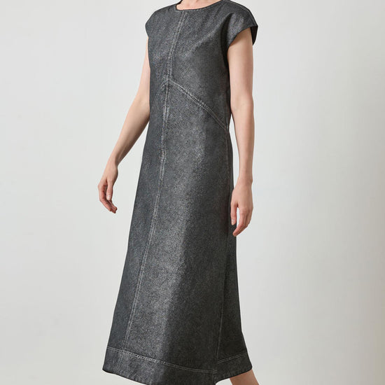 Metallic Seamed Maxi Dress in color Silver Denim Image A3