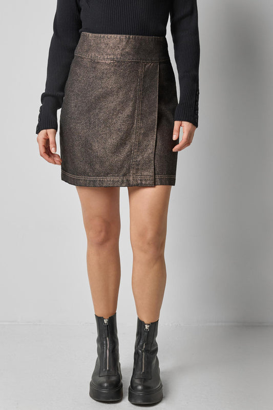 Metallic Mini Skirt in color Copper Denim Image A1