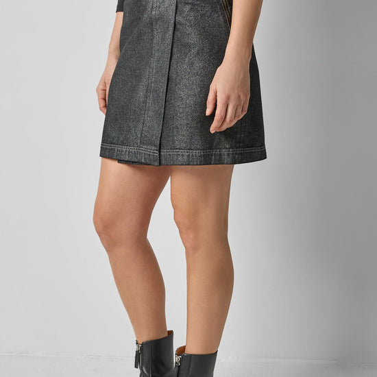 Metallic Mini Skirt in color Silver Denim Image A3