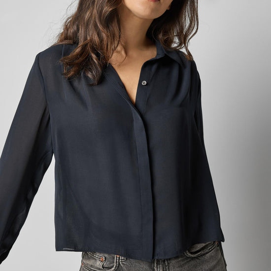 Collared Button Down Womens Top Black A1