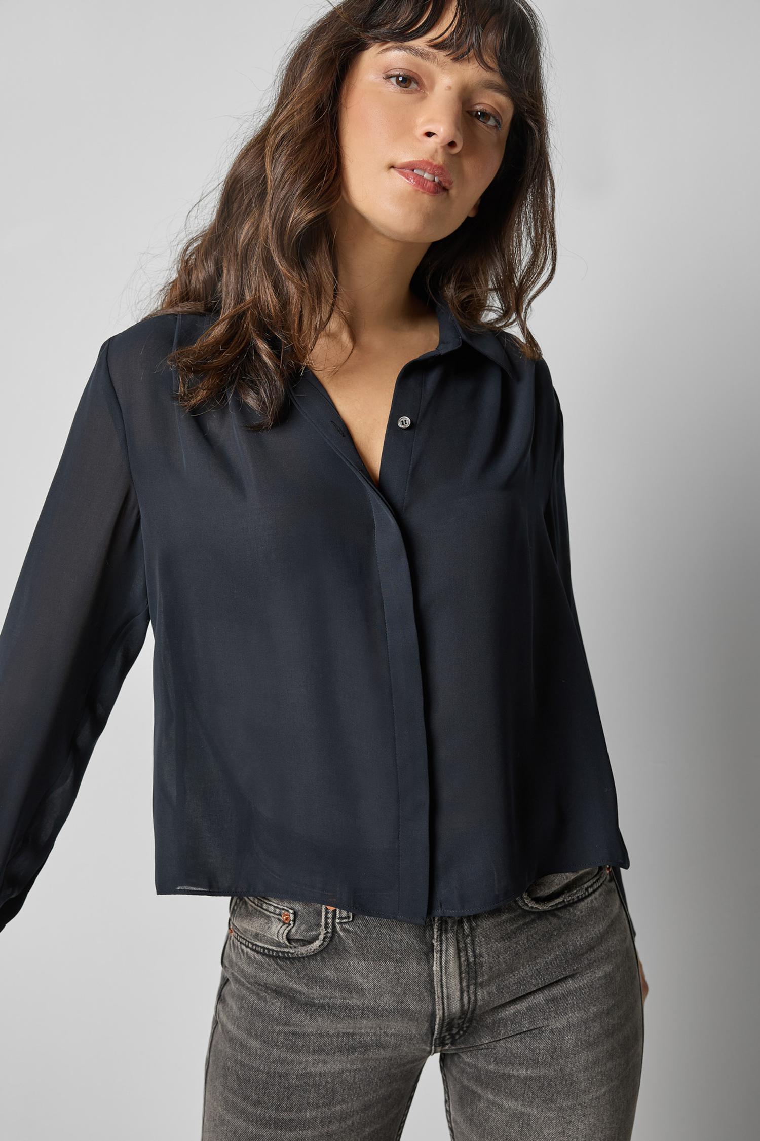 Collared Button Down Womens Top Black A1