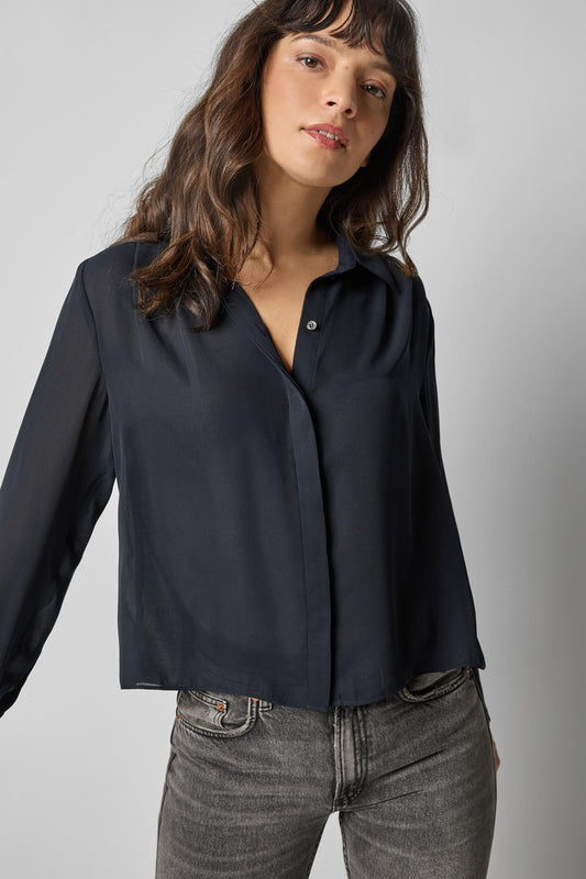 Collared Button Down Womens Top Black A1