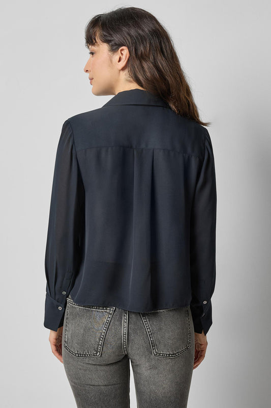 Collared Button Down Womens Top Black A2