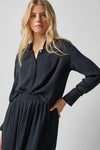 Collared Button Down Womens Top Black A3