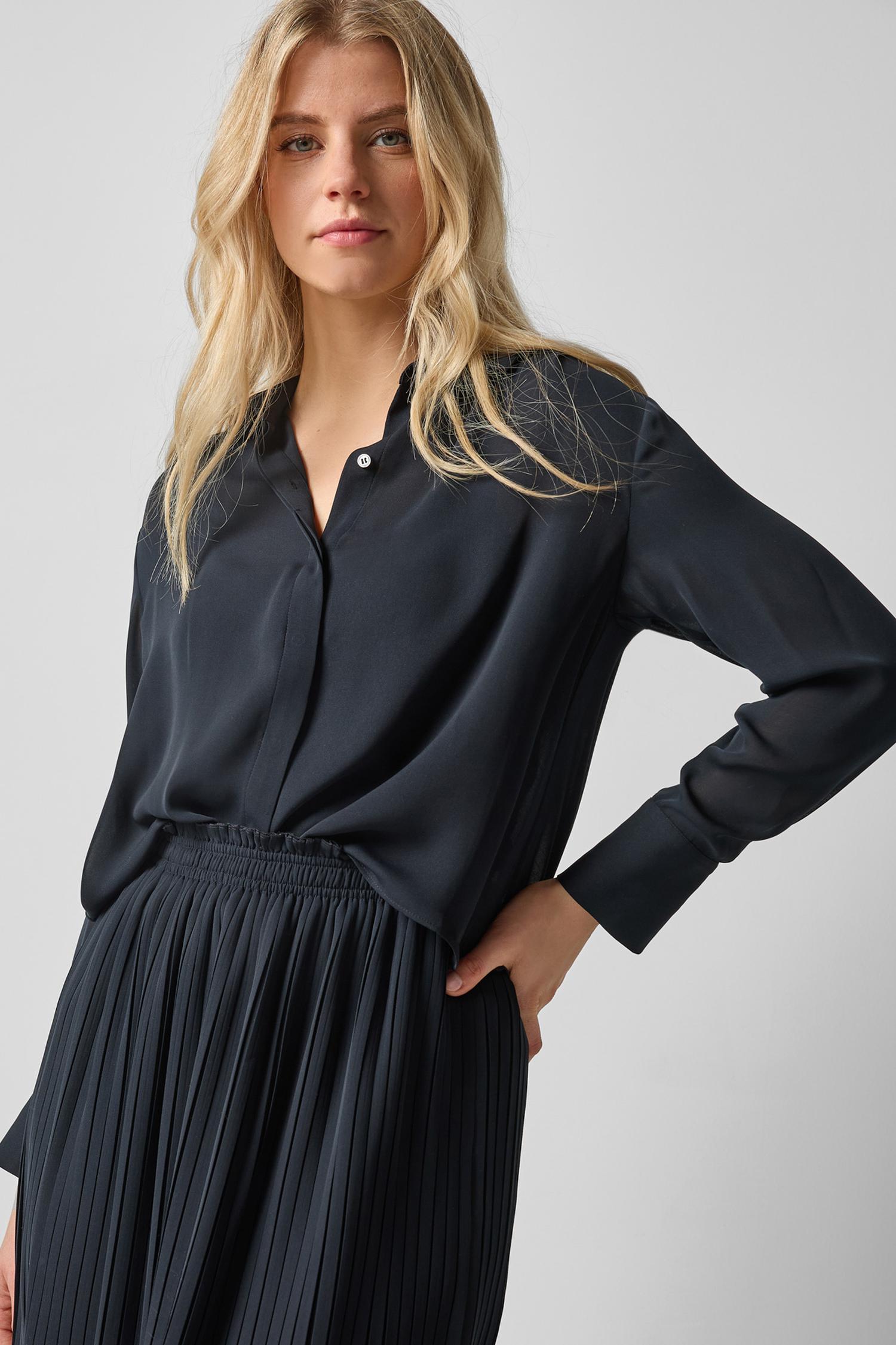 Collared Button Down Womens Top Black A3