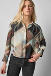 Collared Button Down Womens Top Cappuccino Plaid A1