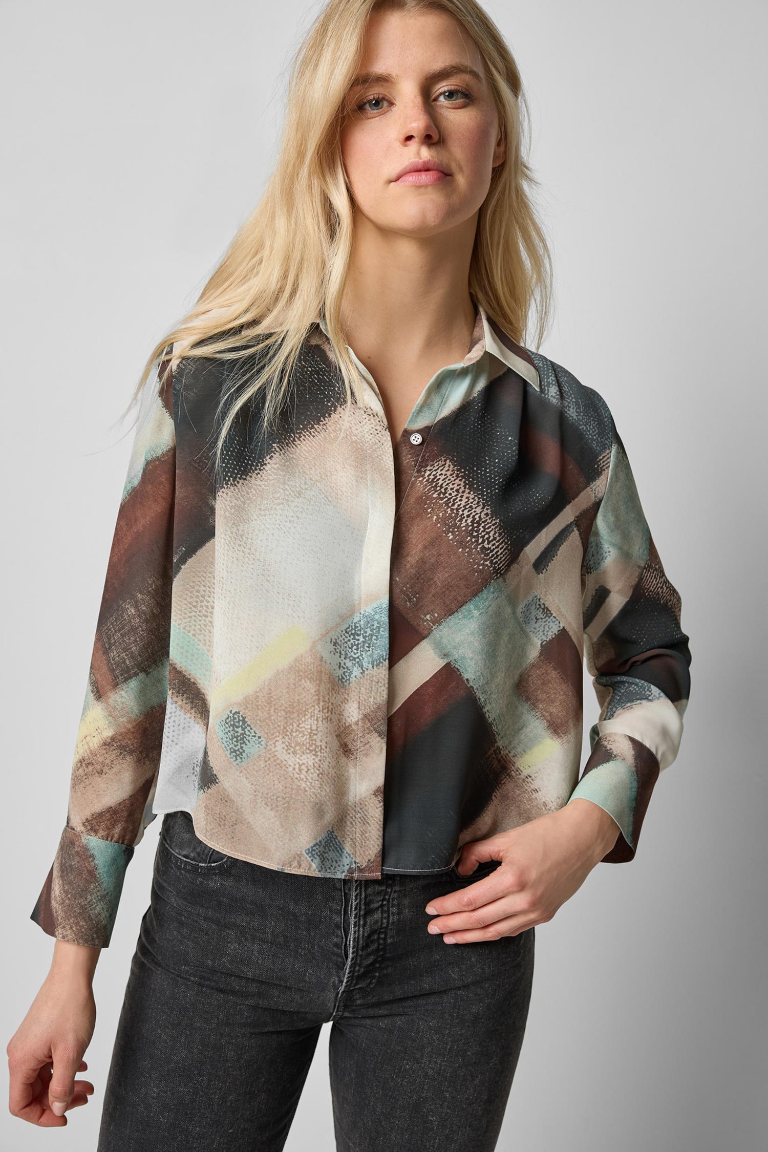 Collared Button Down Womens Top Cappuccino Plaid A1