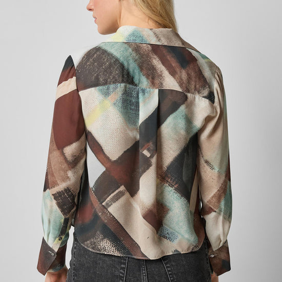 Collared Button Down Womens Top Cappuccino Plaid A2