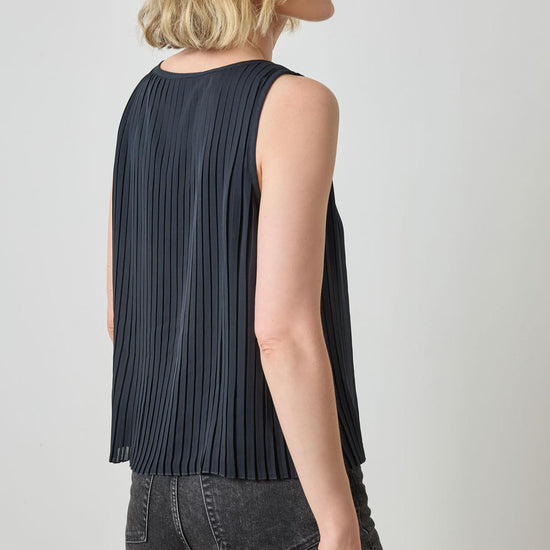 Pleated V-Neck Shell in color Black Image A2