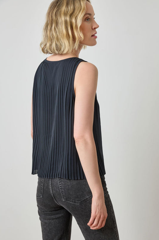 Pleated V-Neck Shell in color Black Image A2