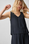 Pleated V-Neck Shell Womens Top Black A3