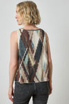 Pleated V-Neck Shell Womens Top Cappuccino Plaid A2