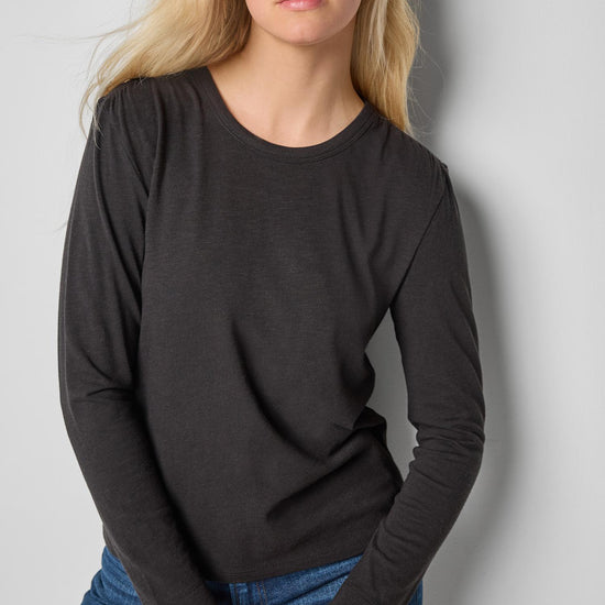 Shirred Shoulder Crewneck in color Black Image A1