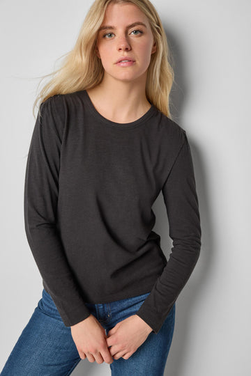 Shirred Shoulder Crewneck in color Black Image A1