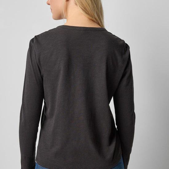 Shirred Shoulder Crewneck in color Black Image A2