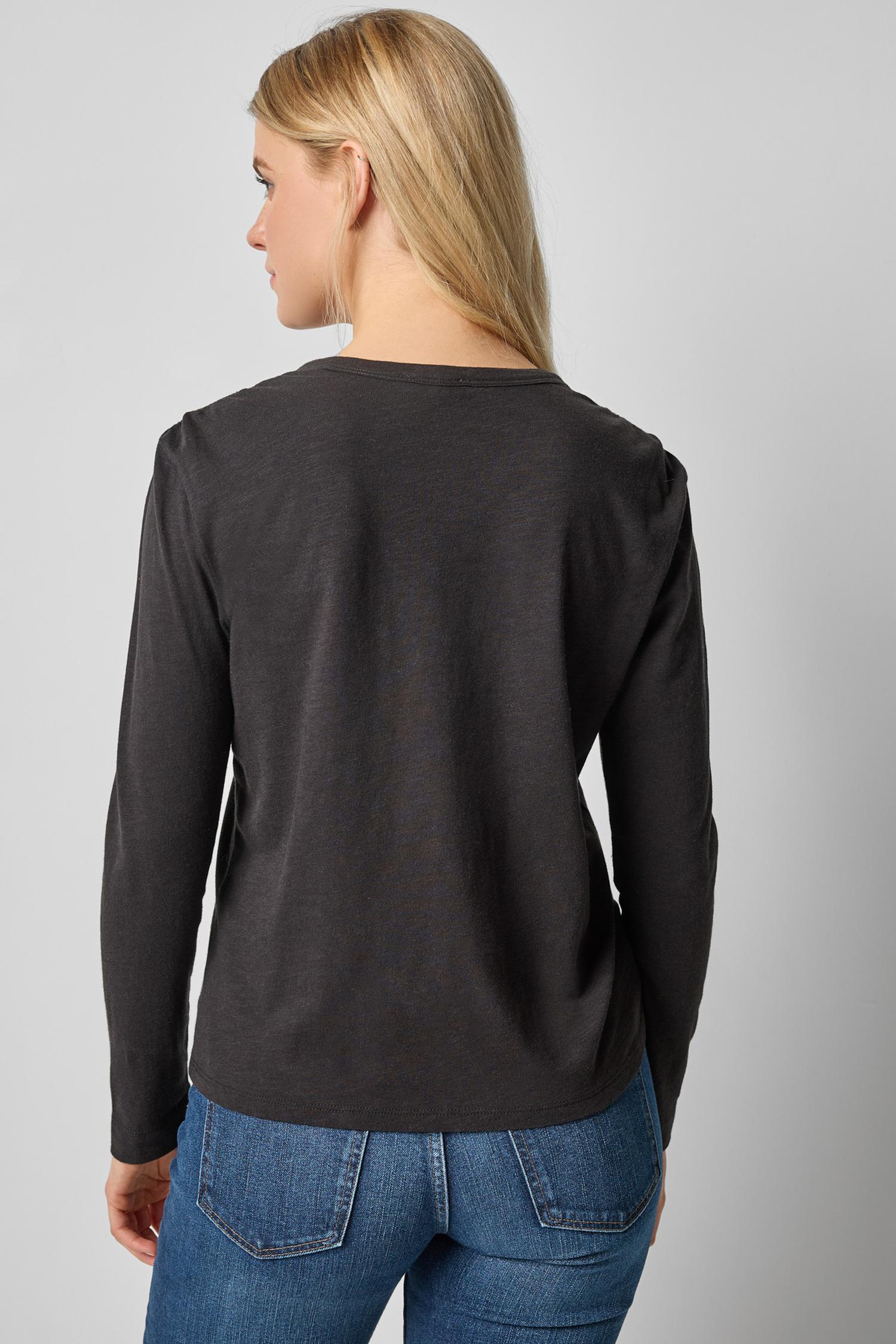 Shirred Shoulder Crewneck in color Black Image A2