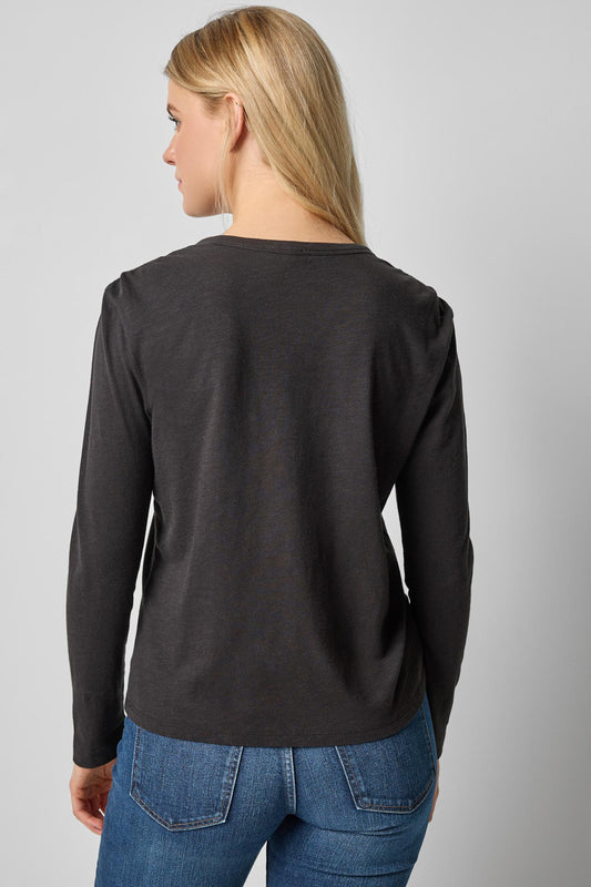Shirred Shoulder Crewneck in color Black Image A2