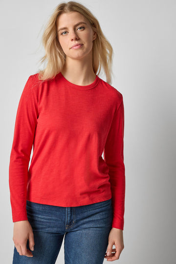Shirred Shoulder Crewneck in color Cherry Image A1
