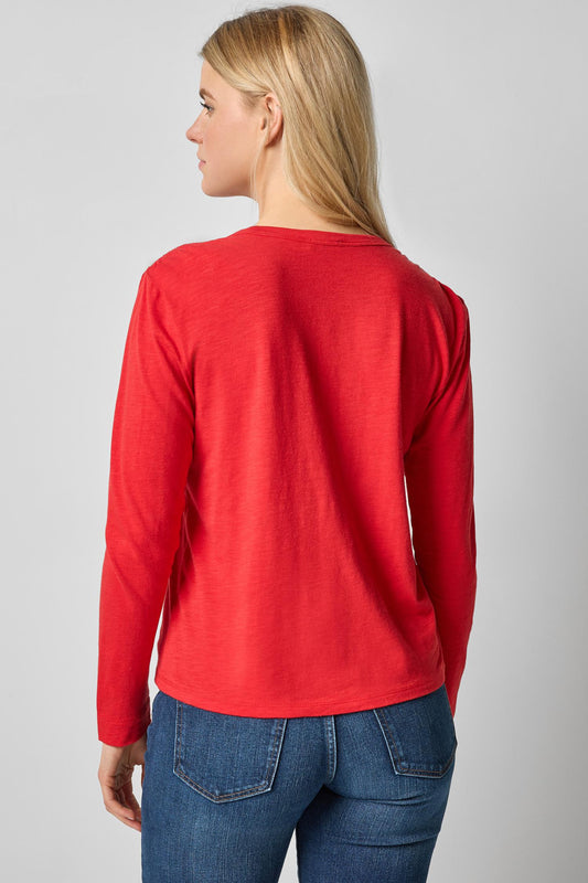 Shirred Shoulder Crewneck in color Cherry Image A2