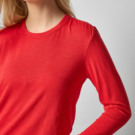 Shirred Shoulder Crewneck in color Cherry Image A3