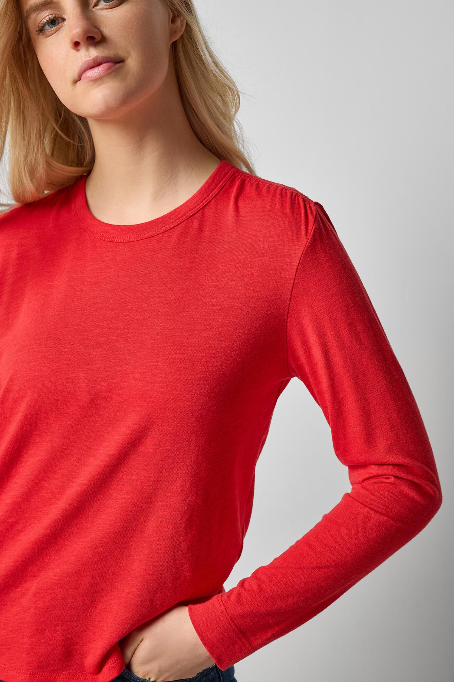 Shirred Shoulder Crewneck in color Cherry Image A3