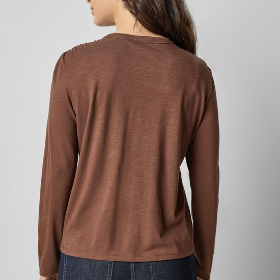 Shirred Shoulder Crewneck in color Hickory Image A2