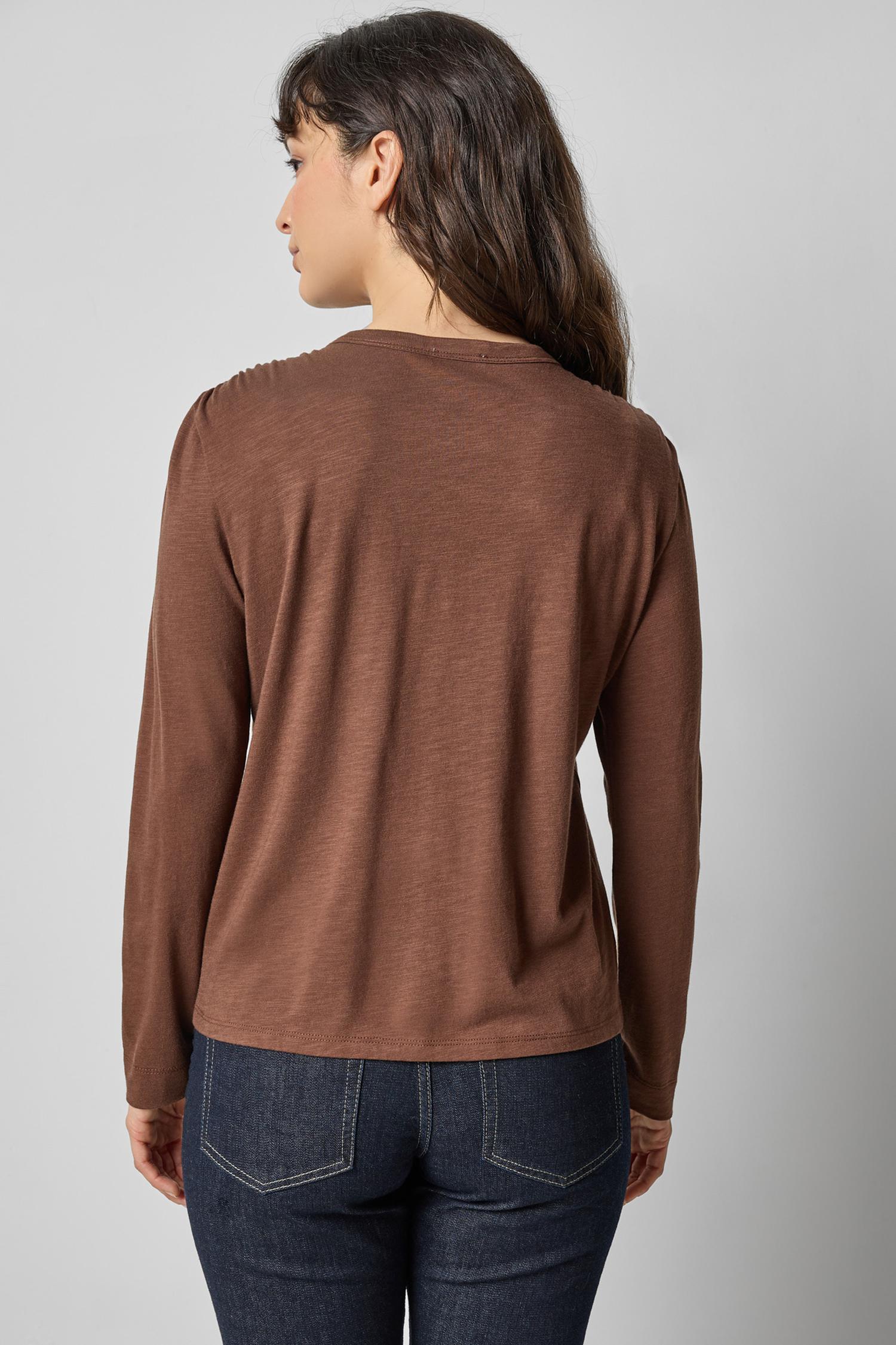 Shirred Shoulder Crewneck in color Hickory Image A2