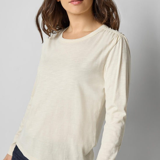 Shirred Shoulder Crewneck in color Snow Image A1