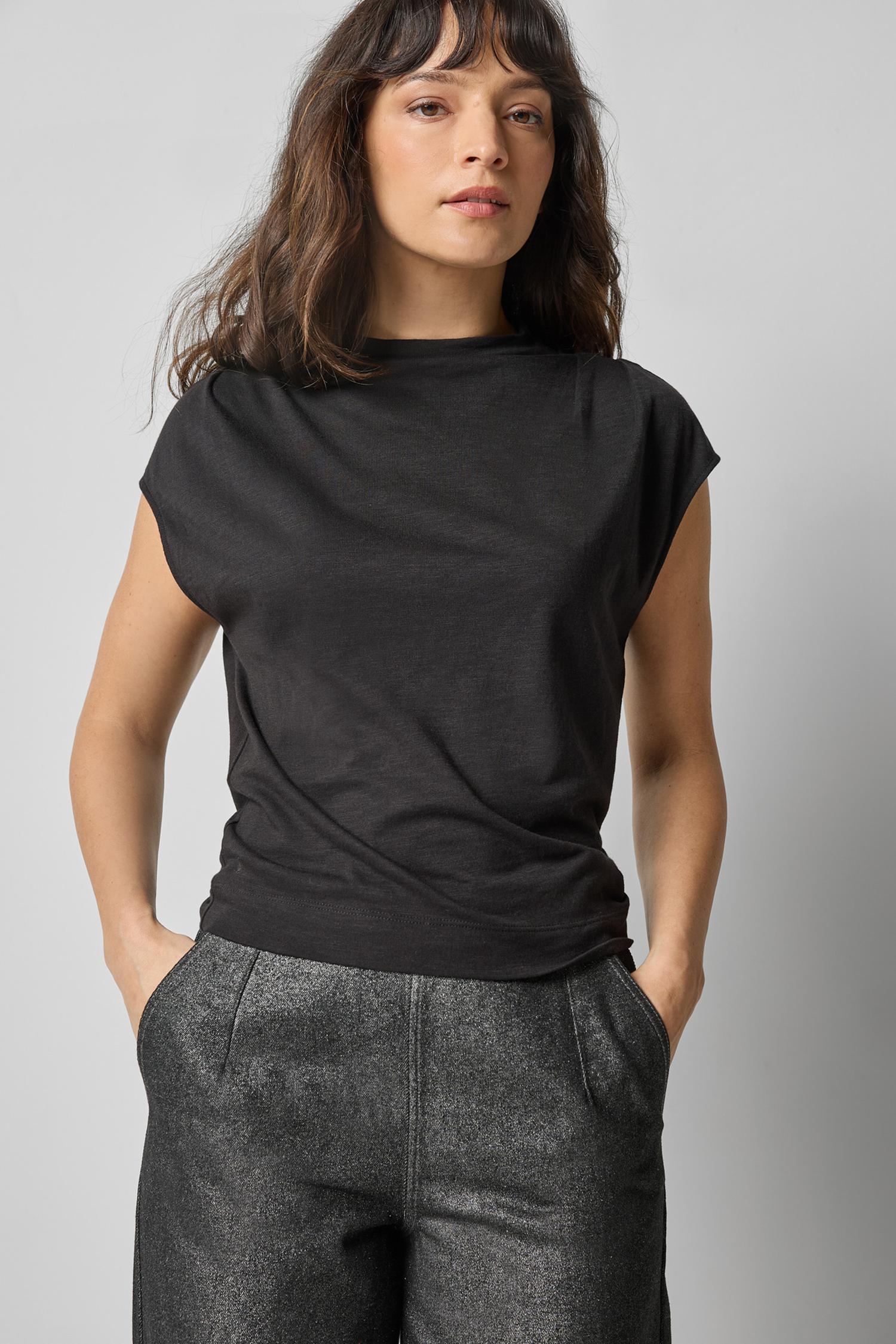 Cap Sleeve Mock in color Black Image A1