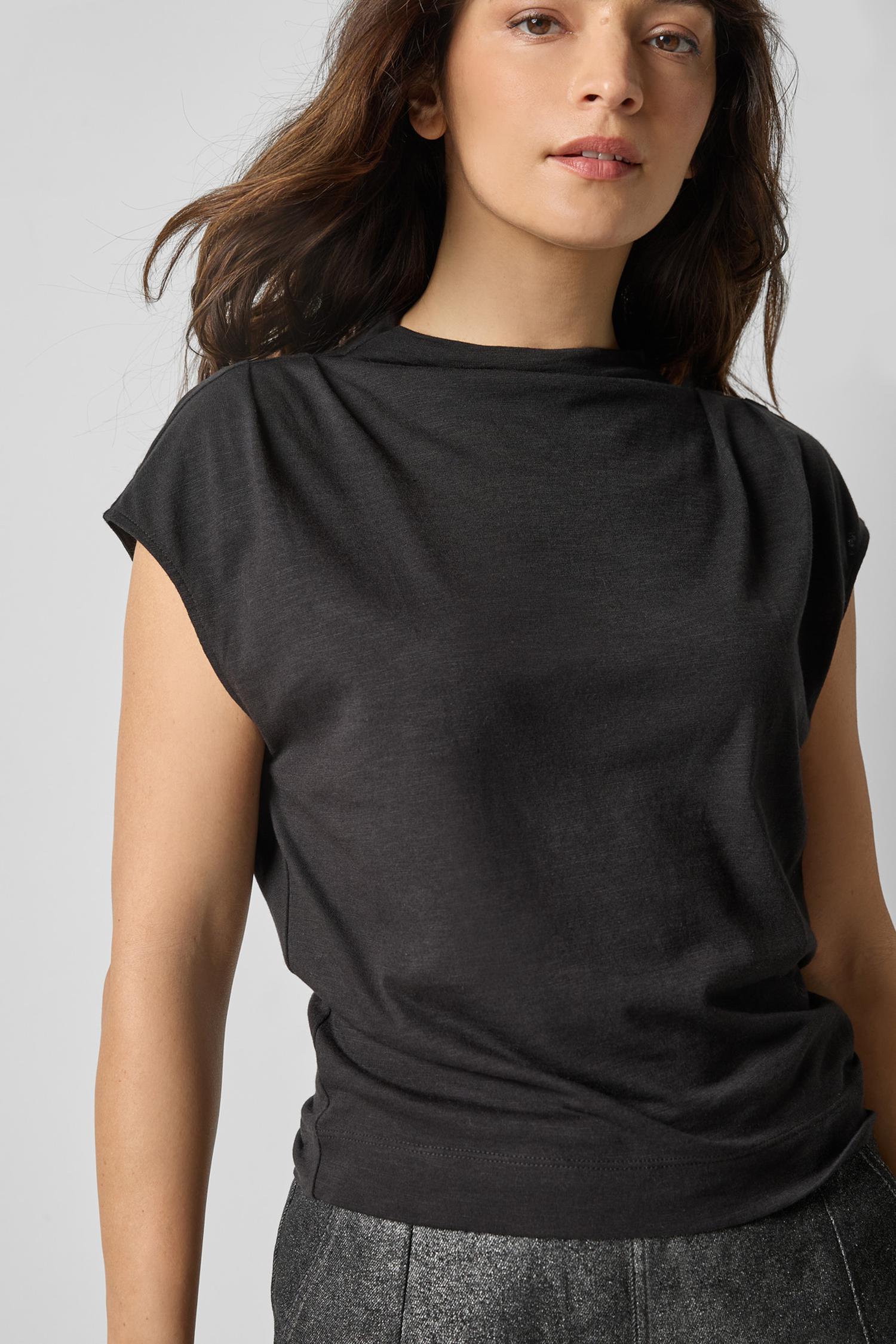 Cap Sleeve Mock in color Black Image A3