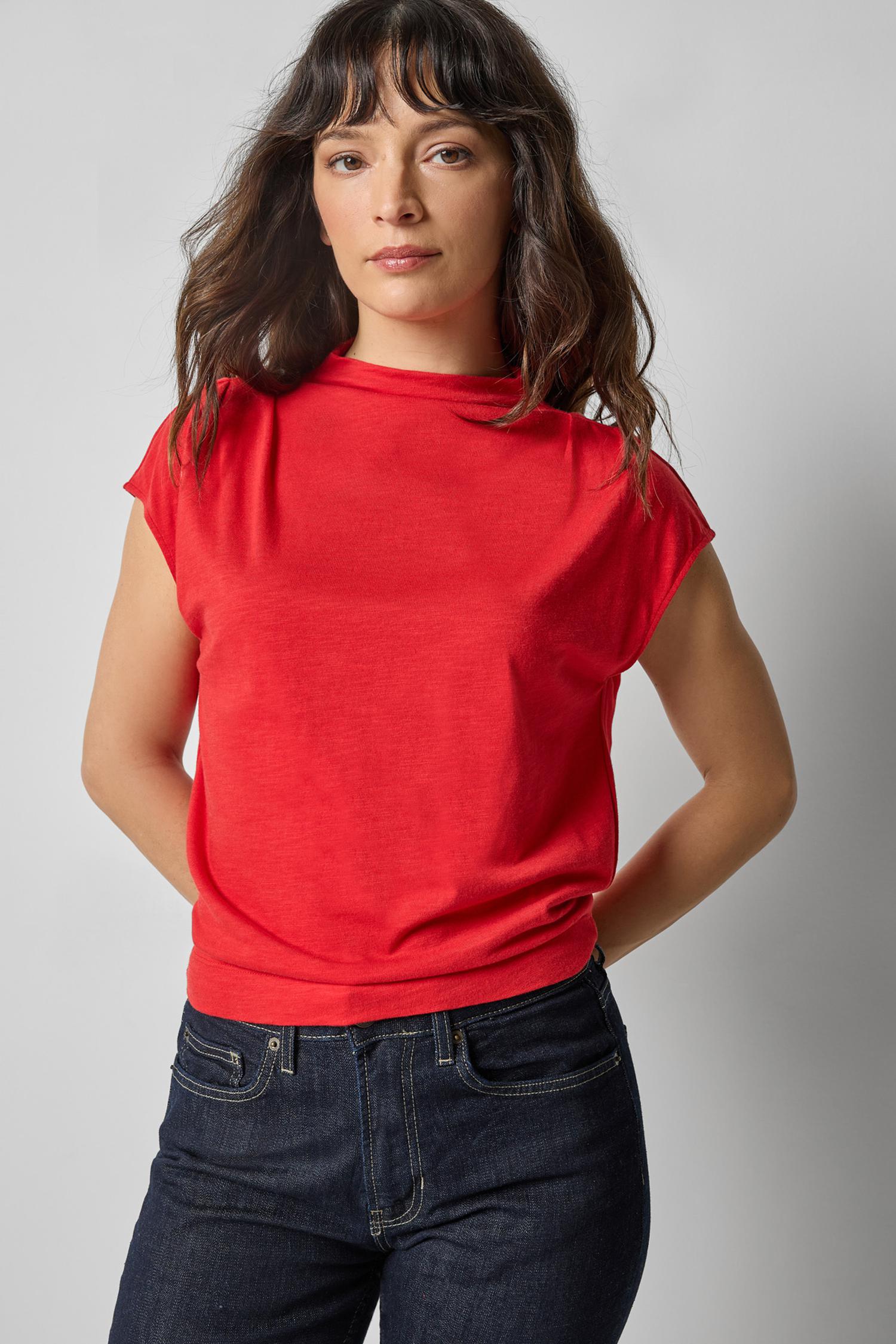 Cap Sleeve Mock in color Cherry Image A1