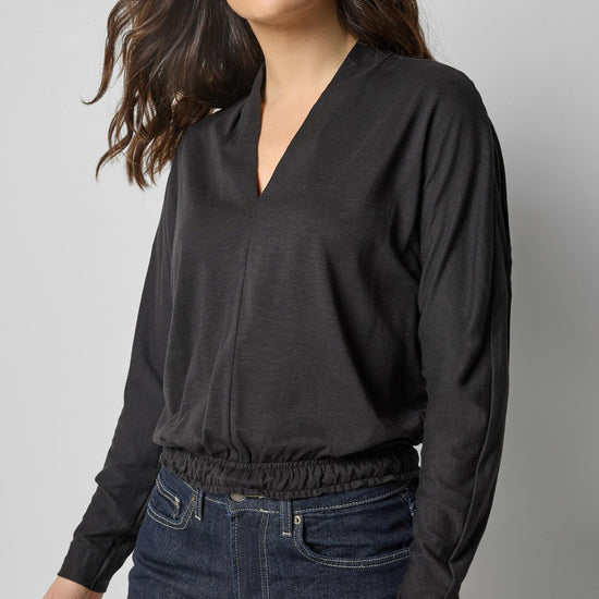 Shawl Collar Wedge Top in color Black Image A1