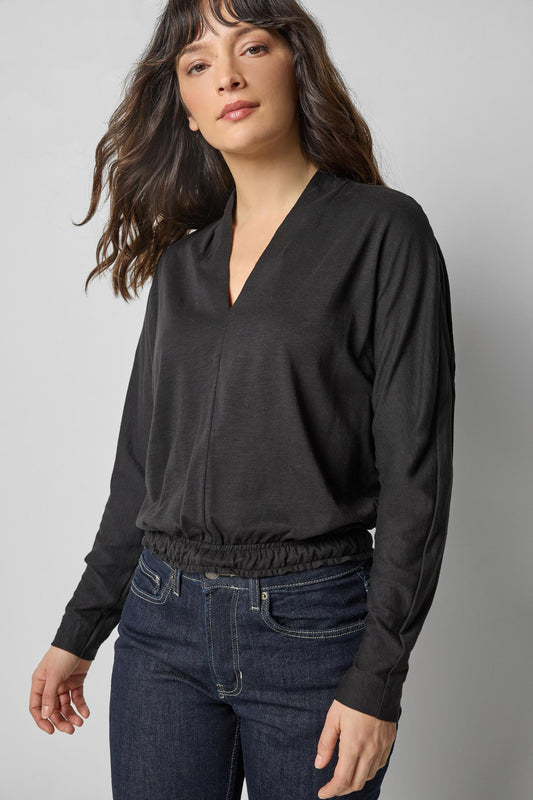 Shawl Collar Wedge Top Womens Top Black A1