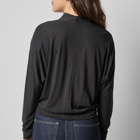 Shawl Collar Wedge Top in color Black Image A2