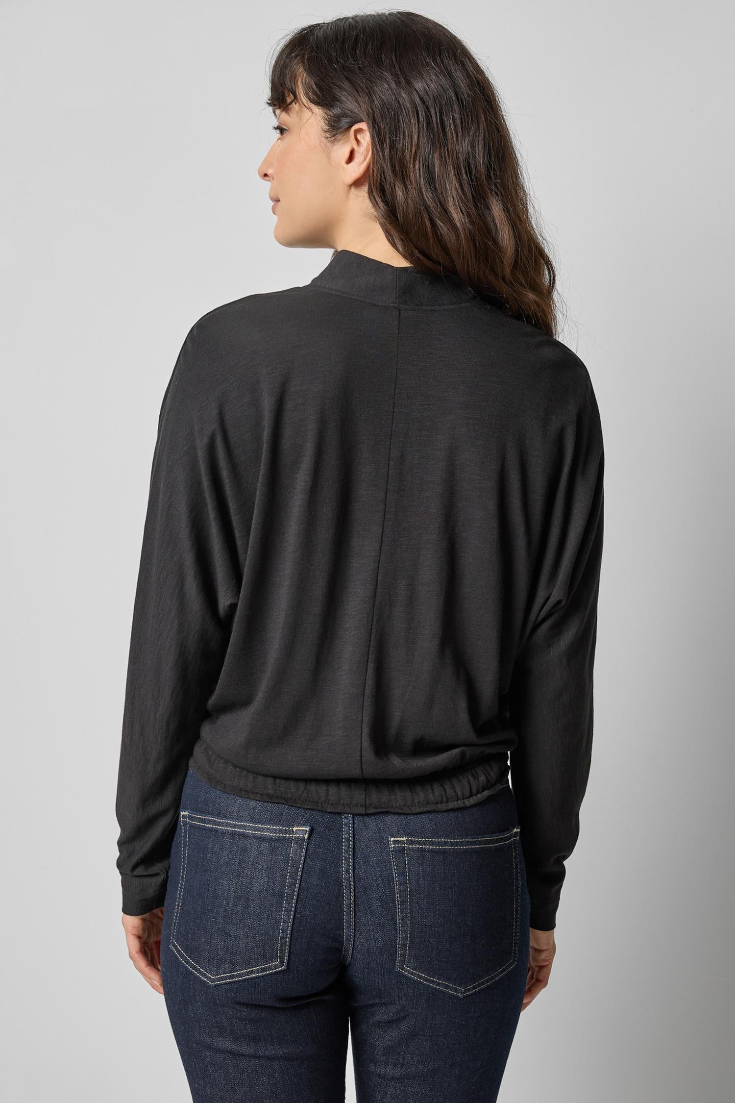 Shawl Collar Wedge Top in color Black Image A2