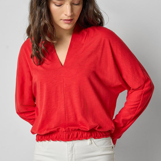 Shawl Collar Wedge Top in color Cherry Image A1