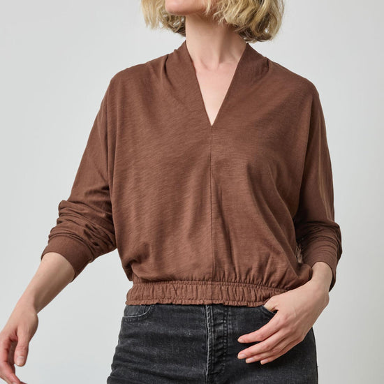 Shawl Collar Wedge Top in color Hickory Image A1