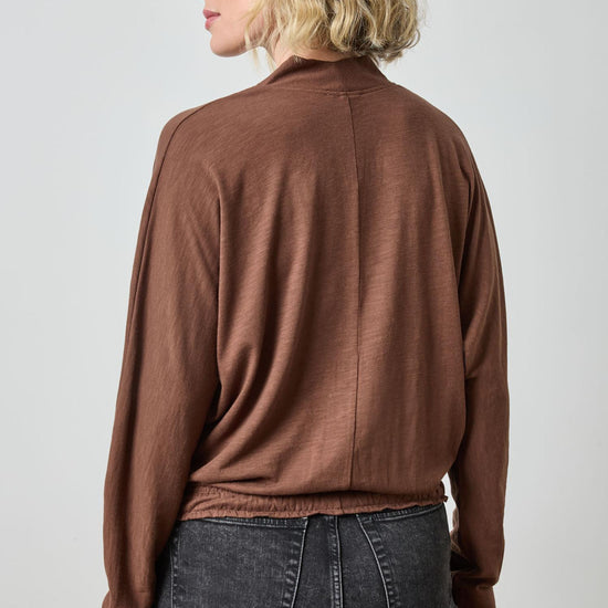 Shawl Collar Wedge Top in color Hickory Image A2