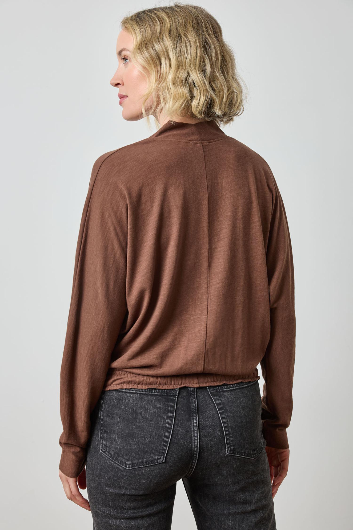 Shawl Collar Wedge Top in color Hickory Image A2