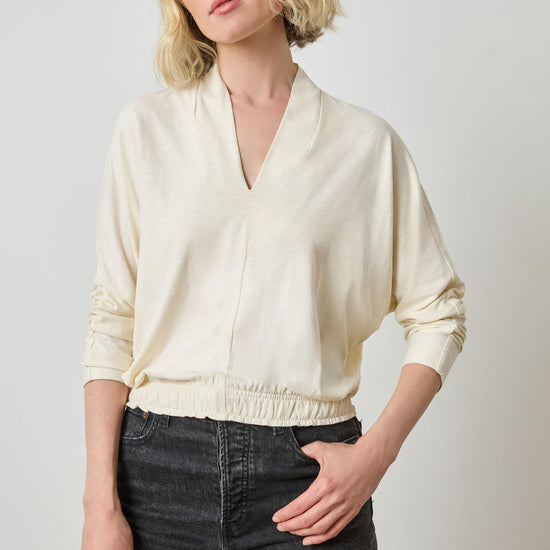 Shawl Collar Wedge Top in color Snow Image A1