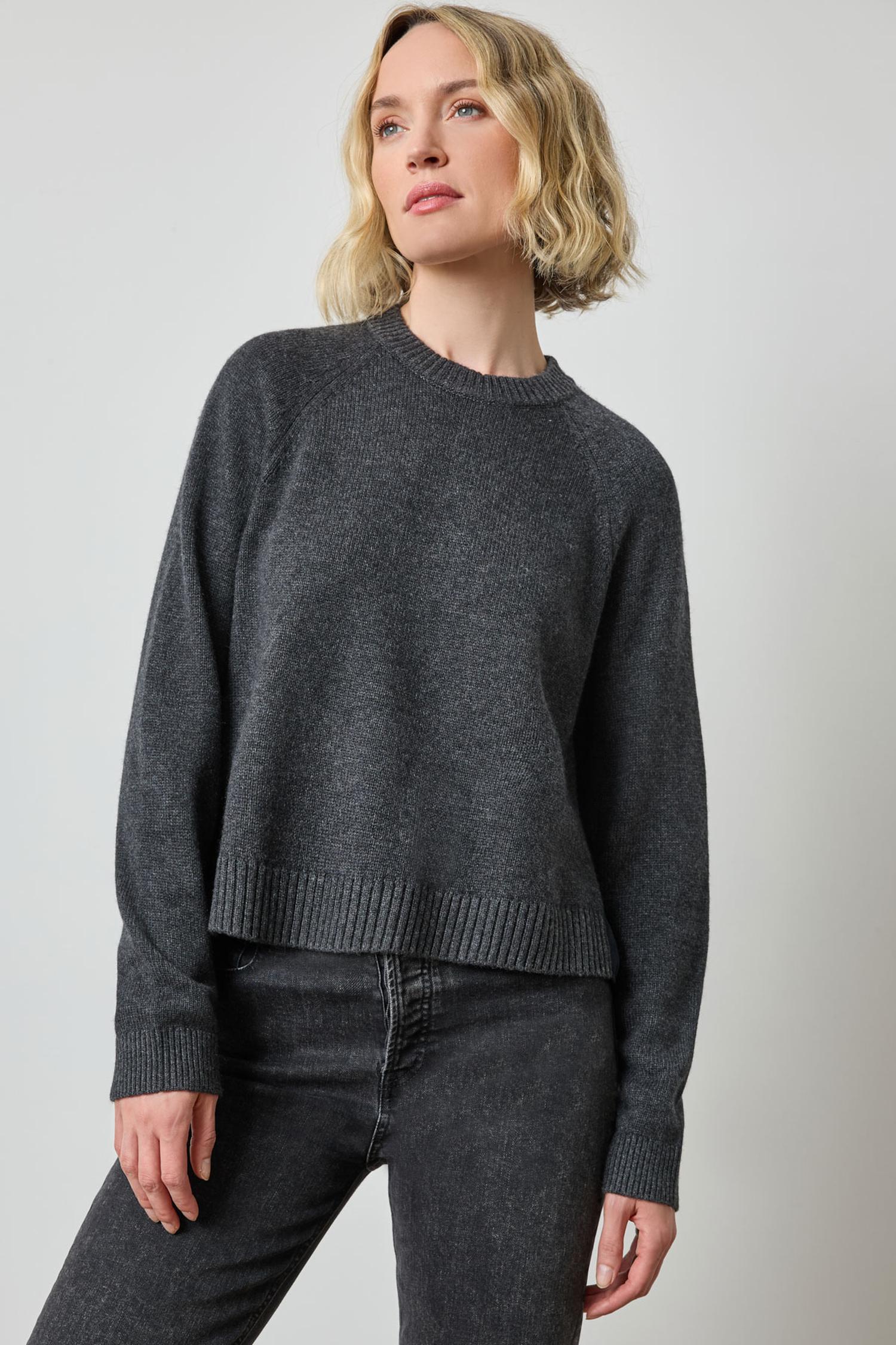 Pleat Back Raglan Sweater in color Caviar Image A1