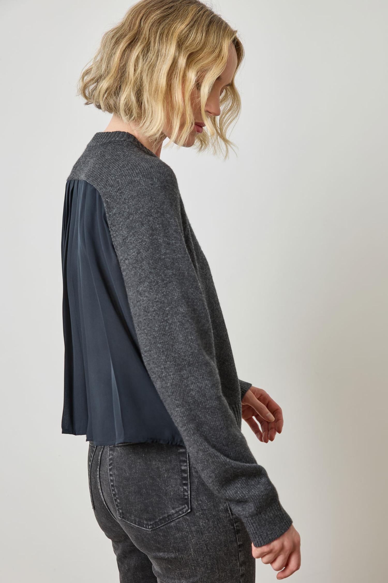 Pleat Back Raglan Sweater in color Caviar Image A3