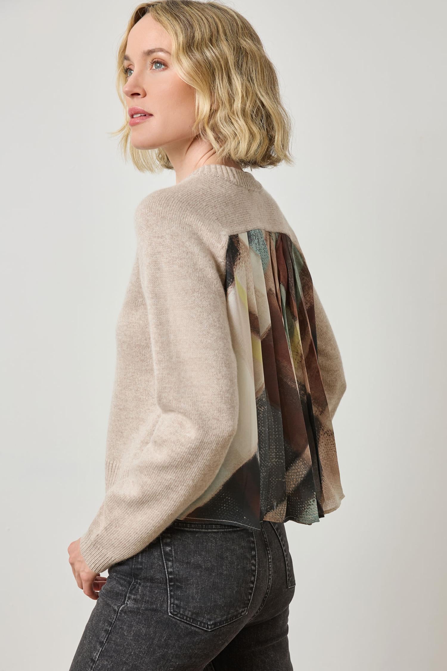 Pleat Back Raglan Sweater in color Wheat Image A3