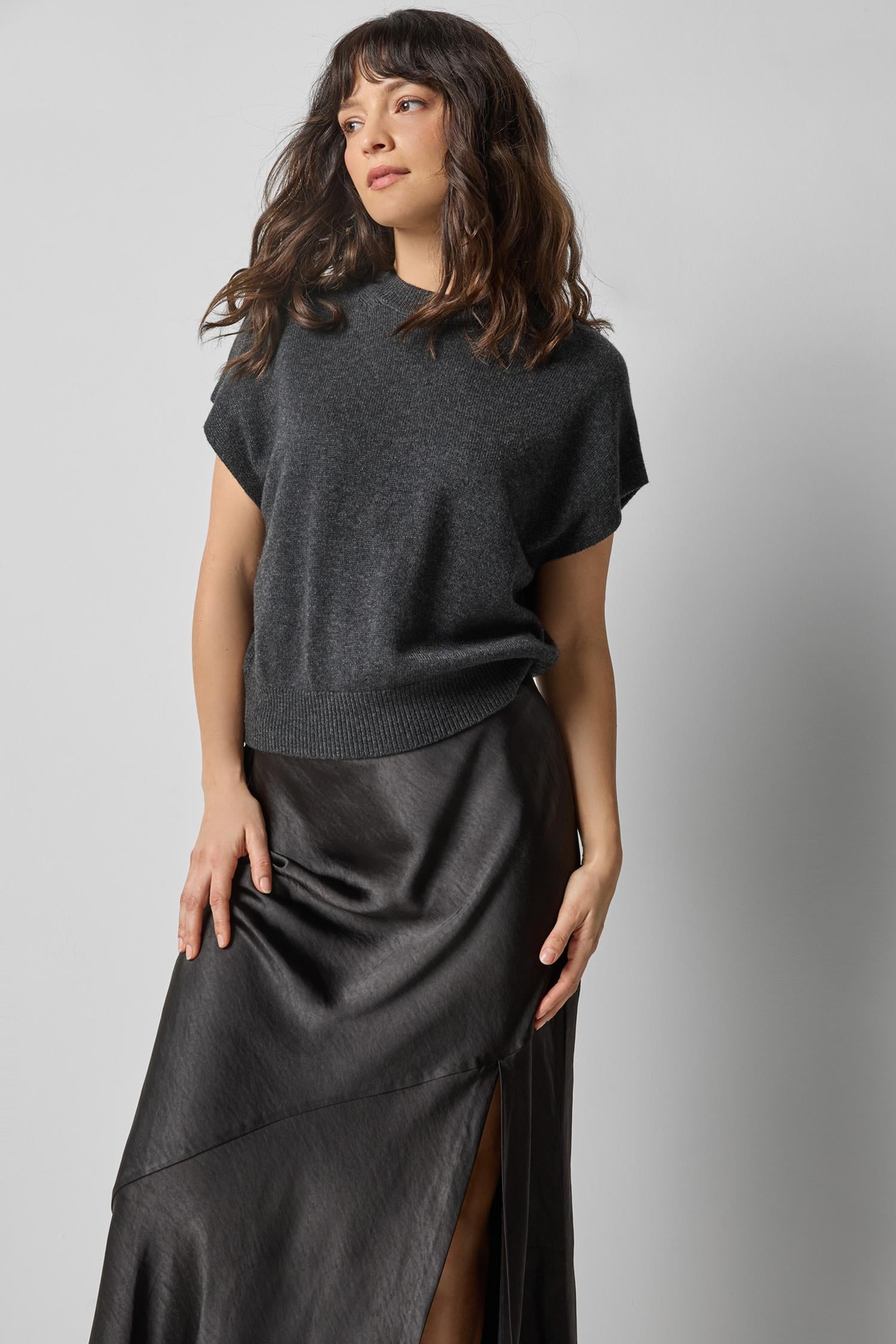 Banded Bottom Wedge Sweater in color Caviar Image A3