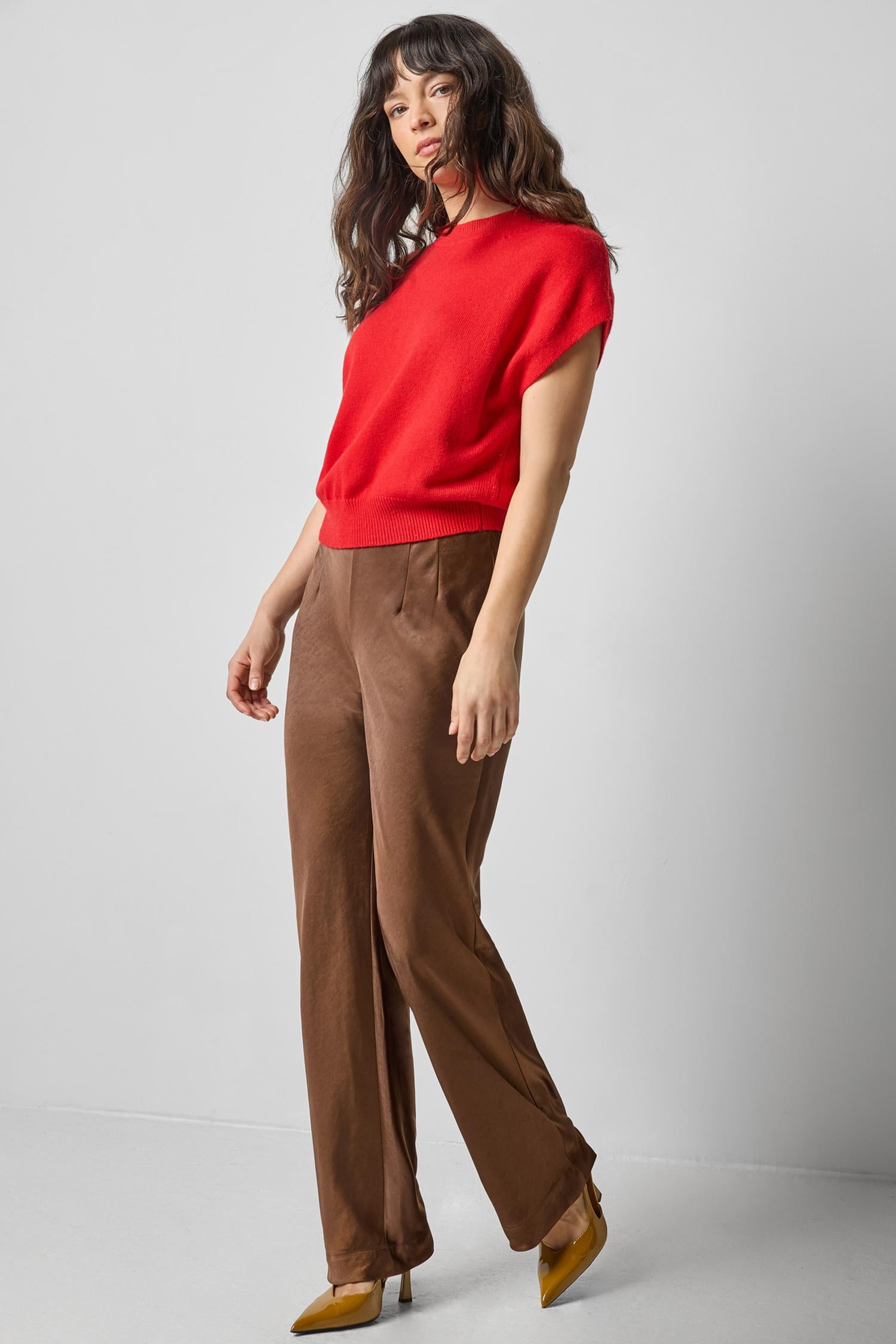 Banded Bottom Wedge Sweater in color Scarlet Image A0