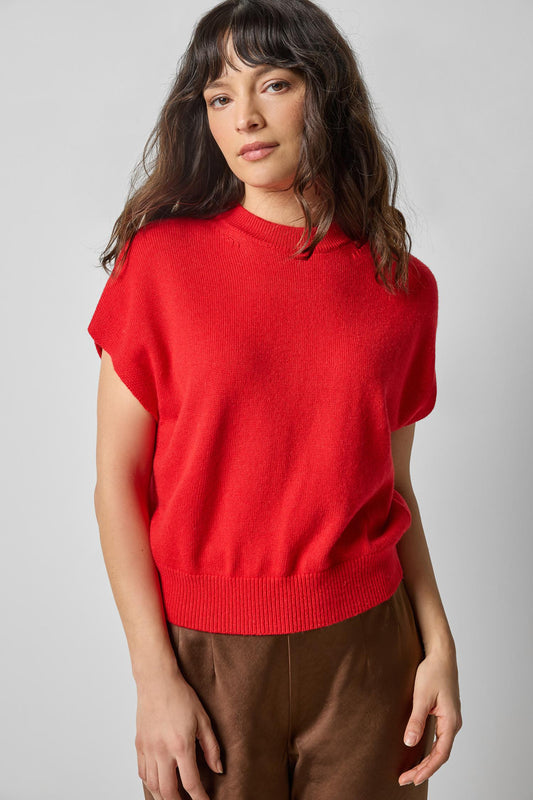 Banded Bottom Wedge Sweater in color Scarlet Image A1